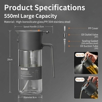 Bouteille pulvérisateur d'huile en verre borosilicate de 550 ml, anti-déversement, écologique, avec bouchon automatique à double usage pour cuisine, maison, barbecue, compatible lave-vaisselle