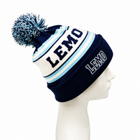 Casquette en tricot rétro sport avec pompon, rayures LEMO, logo jacquard, appliques personnalisables, polyvalente, chaude, unisexe, 100% acrylique, hiver