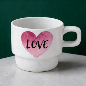 Tazas Apilables de Cerámica para el Día de San Valentín - Diseño de Corazón y Luna con Texto de "VALENTINE", "SWEET", "BABY", "LOVE", Regalo Romántico - Product Image 5