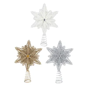 Zhengtian Wholesale Pentagram Star Shaped Metal Sliver Christmas Tree Topper With Pearl For Christmas Holiday Season Decoration