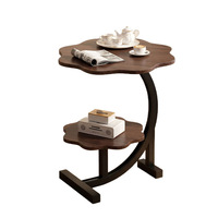 Petite table à thé en bois à double niveau avec structure en métal - Table d'appoint sur pied pour salon et chambre à coucher, usage domestique