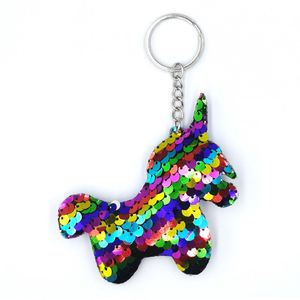 Promotionele Glitter Lovertjes Regenboog Eenhoorn Paard Sleutelhangers Omkeerbare Lovertjes Bling Bling Glinsterende Eenhoorn Sleutelhanger Tas Bedels - Product Image 1