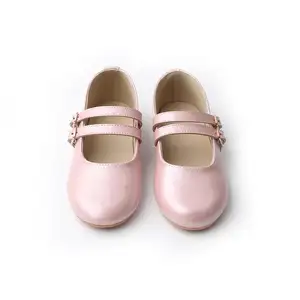 Оптовая продажа, Розовые Красивые Детские свадебные туфли, кожаные туфли, Детская Классическая обувь для девочек