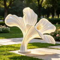 Sculpture florale artistique en résine avec éclairage LED, bordure dorée, taille et couleur personnalisées, décoration extérieure pour jardin, parc, hôtel