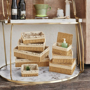 Hand-Woven Paper Rope Nesting Wicker Storage Bins Flexible Square <strong>Cube</strong> Organizers Liner for Home Decor Shelf Organizing <strong>Rattan</strong> - Product Image 3