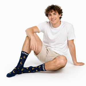 Calzini Gotici con Stampa Luna e Stelle, Logo Personalizzato, Streetwear Divertente in Cotone Bianco e Nero - Product Image 5
