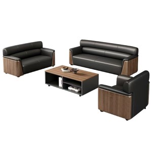 Juego de Sofás de Oficina Mibo, Cuero Genuino, Mesa de Centro de Madera Sólida, Tres Plazas, Área de Recepción y Reuniones - Product Image 4