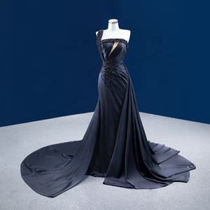 <span class=keywords><strong>2023</strong></span>ผู้หญิงนางเงือกสีดำซาตินลูกปัดจีบขายส่งชุดราตรีกับ Overskirt - Product Image 5