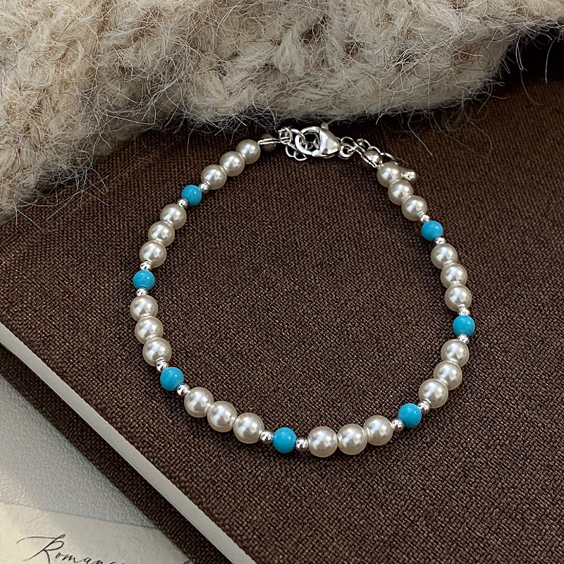 R0304 green pine shijia bead bracelet