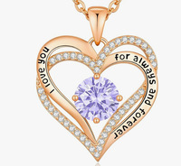 Collier pendentif en forme de cœur pour femme avec chaîne à maillons, zircone cubique, alliage de zinc, douze pierres de naissance, design double couche