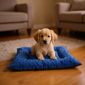 Set di Quattro Pezzi di Tappetini per Cani in Velluto Ricamato con Cristalli, con Preziose Ossa Blu e Impronte, Eleganti Lettini per Animali - Product Image 3
