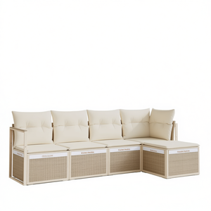 ชุดโซฟาสวนทันสมัยสีเบจทำจากหวาย PE พร้อมเบาะโฟมความหนาแน่นสูง เฟอร์นิเจอร์กลางแจ้งดีไซน์ร่วมสมัย - Product Image 1