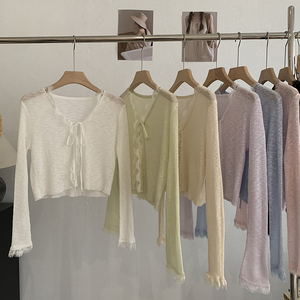 Cárdigan de moda nuevo en stock para <span class=keywords><strong>mujer</strong></span>, camisa fina transpirable de <span class=keywords><strong>primavera</strong></span> y verano, top de punto con protección solar y botonadura sencilla. - Product Image 4