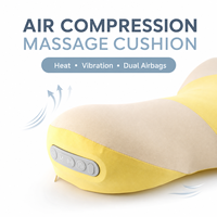 Coussin de massage vibrant chauffant portable jaune avec deux airbags, câble USB, minuterie 15 minutes pour le dos, la taille, la maison et le bureau