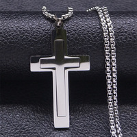 Collar Cristiano de Doble Capa con Cruz, Collar de Acero Inoxidable, Colgante de Cruz en Blanco, Joyería Religiosa