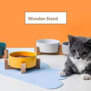 Qbellpet tigelas de cerâmica para animais de estimação, tigelas antiderrapantes personalizadas para cães e gatos, com suporte de madeira, sublimação lenta personalizada de fábrica, para alimentação inteligente de cães - Product Image 3