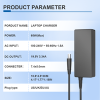 Adaptateur de chargeur pour ordinateur portable 65W 7.4mm*5.0mm 19.5V 3.34A Chargeur secteur pour ordinateur portable avec câbles et adaptateurs US/UK/EU/AU