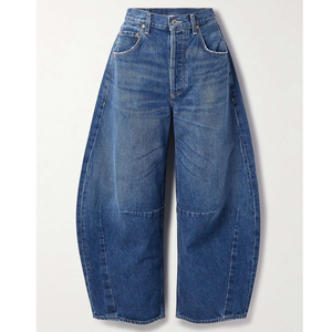 <span class=keywords><strong>Pantalon</strong></span> en denim coupe banane à jambe en jean bleu délavé OEM pour femmes - Product Image 1
