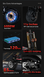 Monopattino Elettrico Pieghevole Boyueda <span class=keywords><strong>S3</strong></span>-11 con Doppio Motore 60V 38Ah 6000W, Velocità 85km/h, Autonomia 100-120km, Lunga Durata, per Adulti - Disponibile in Magazzino EU/USA - Product Image 5