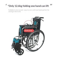 Fauteuil roulant pliant SYIV100-XW01, 12,6 kg, roues à rayons, siège bleu lac, double frein, charge 100 kg, garantie 3 ans, durable