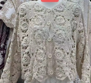 เสื้อคาร์ดิแกนถักโครเชต์สไตล์ฝรั่งเศส งานหนัก ดีไซน์ย้อนยุค คอวี แต่ง<span class=keywords><strong>ลูกไม้</strong></span>ปักลายฉลุ ป้องกันแสงแดด สำหรับผู้หญิง - Product Image 6