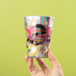 Bicchiere da tè al latte usa e getta in PP da 360-700 ml con adesivo personalizzato effetto laser arcobaleno, 90 mm, colori popolari, logo stampabile, con coperchi e cannucce - Product Image 2