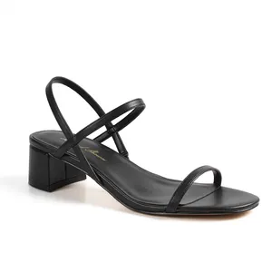 2023 Fashion Design Chunky Heel Black Strap Low Heel Square Toe High Heel Ladies Sandals Custom Manufacturer OEM Women Sandals
