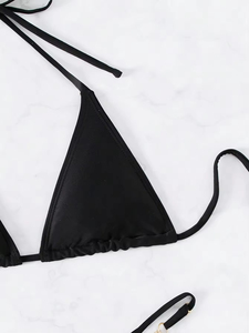 And New Thong <b>Letter</b> and Chain Detail Short Top Split Triangle Package Gathering Swimsuit - Product Image 4