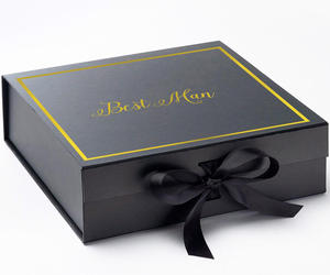 Wholesale Recycled Folding Handbag Clothes Rigid Packing <b>Box</b> Luxury <b>Large</b> Book Shape Cardboard Black <b>Box</b> with Ribbon - Product Image 3