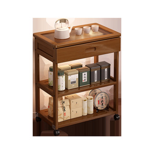 Movable <b>Storage</b> <b>Cart</b> Rectangle Multi Layer Wooden Tea Cabinet With Wheels For Living Room Bedroom - Product Image 5