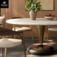 Table à manger ronde moderne de luxe en marbre avec plateau tournant Lazy Susan, base en métal laiton, base en marbre noir, mobilier de salle à manger pour la maison