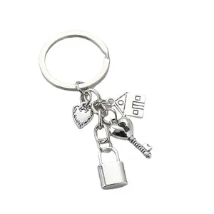 Home Keychain Heart Key And Lock Love House Key Ring Family Key Chains Valentine's Day Gifts For Couple Lover Handmade Jewelry