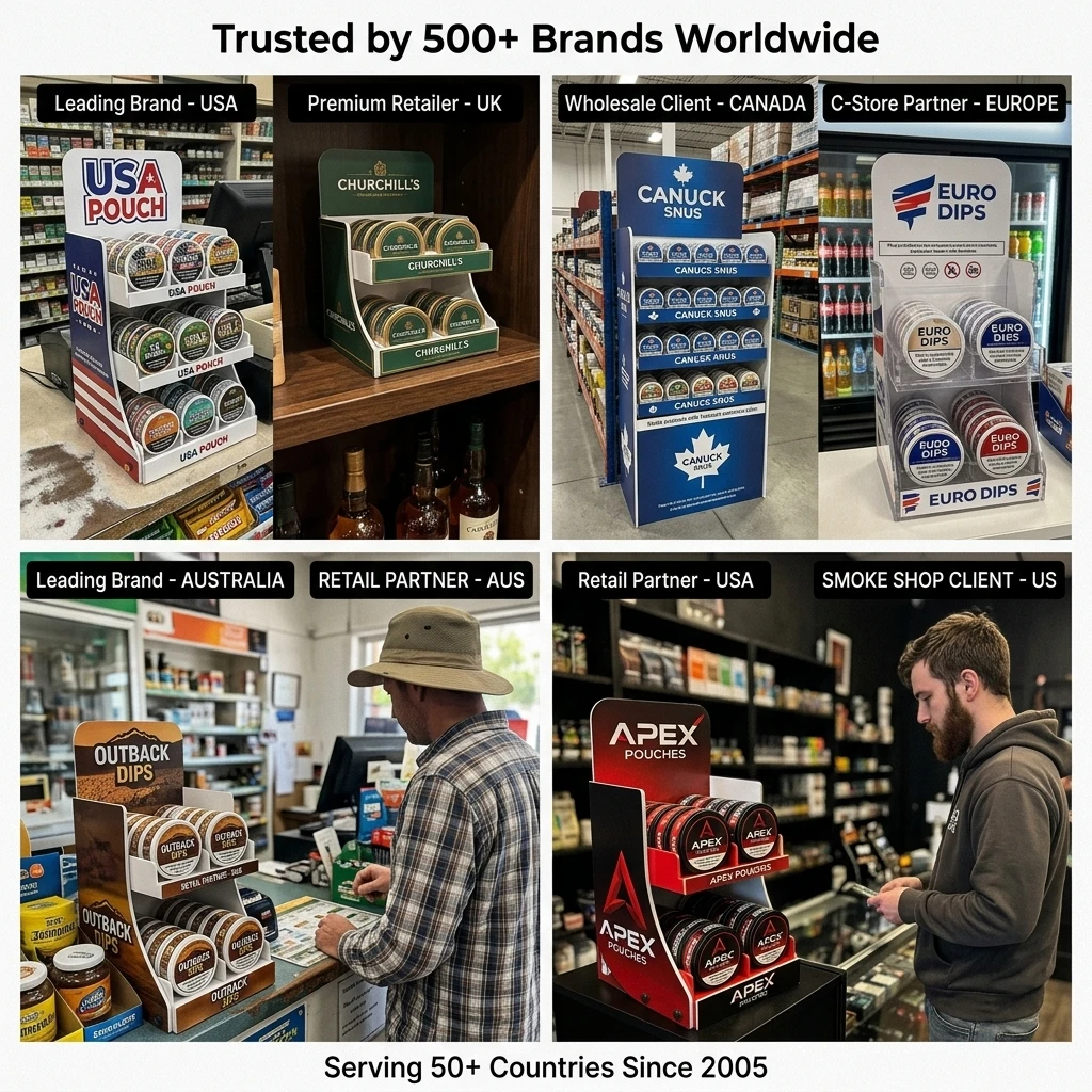 Custom PVC Countertop Snus Display Stand Nicotine Pouch Rack Tobacco Shop Retail POS Shelf Zyn Velo Dip Can Holder Smoke Shop — view 6