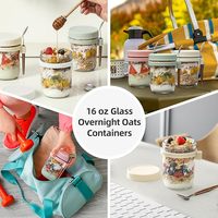 Wishome Lot de 4 pots à overnight oats avec cuillère, récipients en verre gradués, tasses à yaourt portables pour flocons d'avoine, céréales, salade de fruits