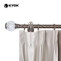 Ensemble de tringles à rideaux KYOK en cuivre antique - Tringle torsadée avec embouts en cristal taillés en diamant et supports ornés