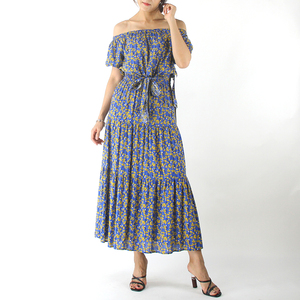 Loisirs vacances costume à fleurs une épaule chemisier à fleurs cravate taille été femmes à manches longues élégantes robes décontractées - Product Image 1
