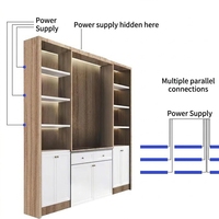 Lampe d'armoire mini à induction sans découpe, profilé en aluminium avec doublure, abat-jour supérieur en plastique, 12V/24V, intensité variable