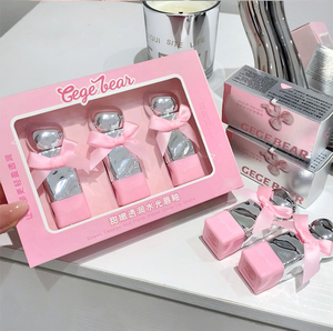 Lucidalabbra Liquido Gege Bear con Fiocco Rosa Carino, Alta Qualità, Regalo di Natale, Rossetto Lucido Idratante con Logo/Motivo - Product Image 6