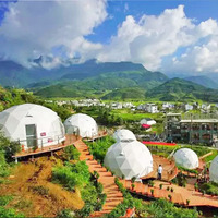 Dôme géodésique de glamping 4m/5m pour le repos avec salle de bain, lit, poêle, prix d'usine, tentes de glamping géodésiques pour l'extérieur