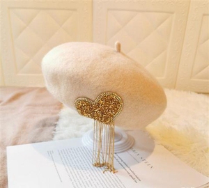 Béret vintage multicolore Q4503 pour femmes, casquette traditionnelle française, strass, franges élégantes, panthère, fête d'hiver - Product Image 5