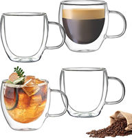 Gelas Kopi Latte Teh Kaca Borosilikat Tahan Panas dan Dingin EX-02 8.5oz 250ml, Cangkir Kopi Berdinding Ganda dengan Pegangan