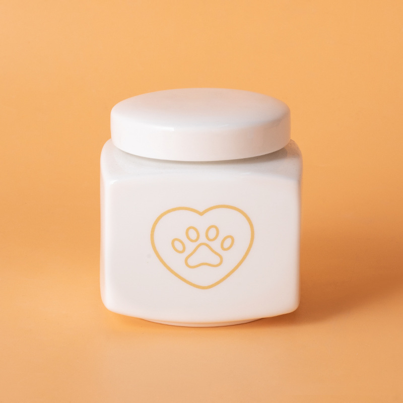Square ash urn-white-gold heart paw print