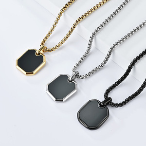 Unisex Geometric Square <b>Titanium</b> Steel Necklace Black Inlay Box <b>Chain</b> Pendant Minimalist Street Style Jewelry - Product Image 2