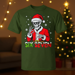 Camiseta navideña Six Seven Skeleton Santa con diseño de lenguaje informal de la generación Z - Product Image 3