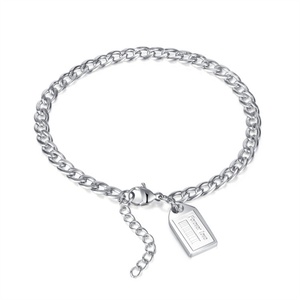 Bracelet de couple en acier inoxydable avec pendentif lettre et breloque carrée, vente en gros - Product Image 1
