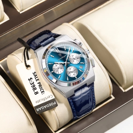 POEDAGAR 970 Leather Strap Business Fashion Quartz Watches Waterproof Luminous Chronograph Men's Reloj Luxury Wristwatch for Men