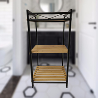 Support de sol noir Table basse Interchang plateau en bois et support de four à micro-ondes en métal support de cuisine à 3 niveaux pour appareil électrique