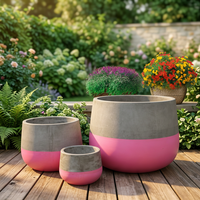 Ensemble de pots à fleurs en béton écologiques modernes gris et rose pour l'extérieur, la maison et le jardin, design minimaliste pour fleurs et plantes vertes