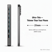 Chargeur de bureau USB C GaN 288W Slim 8 ports PD 3.0 100W PPS Chargeur rapide avec câble rétractable pour le bureau