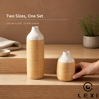 LEXI Nouveau Vase de Table en Porcelaine Durable, Design Vintage Moderne Exquis, Motif Grain de Bois Naturel Artistique, Fabriqué au Guangdong, Finition Sur-Glaçurée